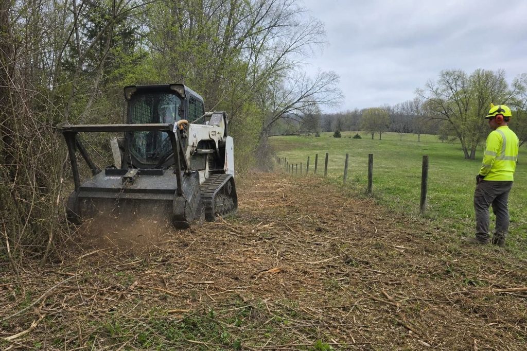 Forestry mulcher clearing brush along a fence line in Pittsylvania County VA